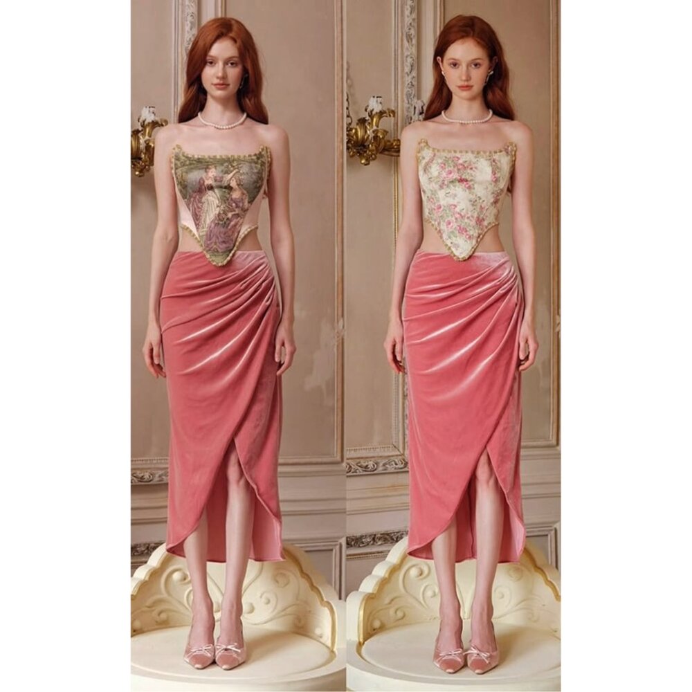 LACEMADE Velvet Rose Petal himekaji hime gyaru wrap skirt size L